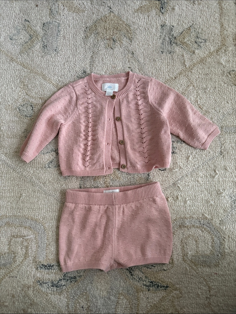 cloud island Blush Pink Knit Cardigan & Shorts Set